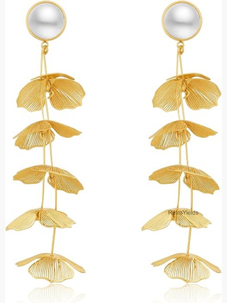 18k Gold Plated Drop Earrings, Floral Botanical Dangle, Hypoallergenic